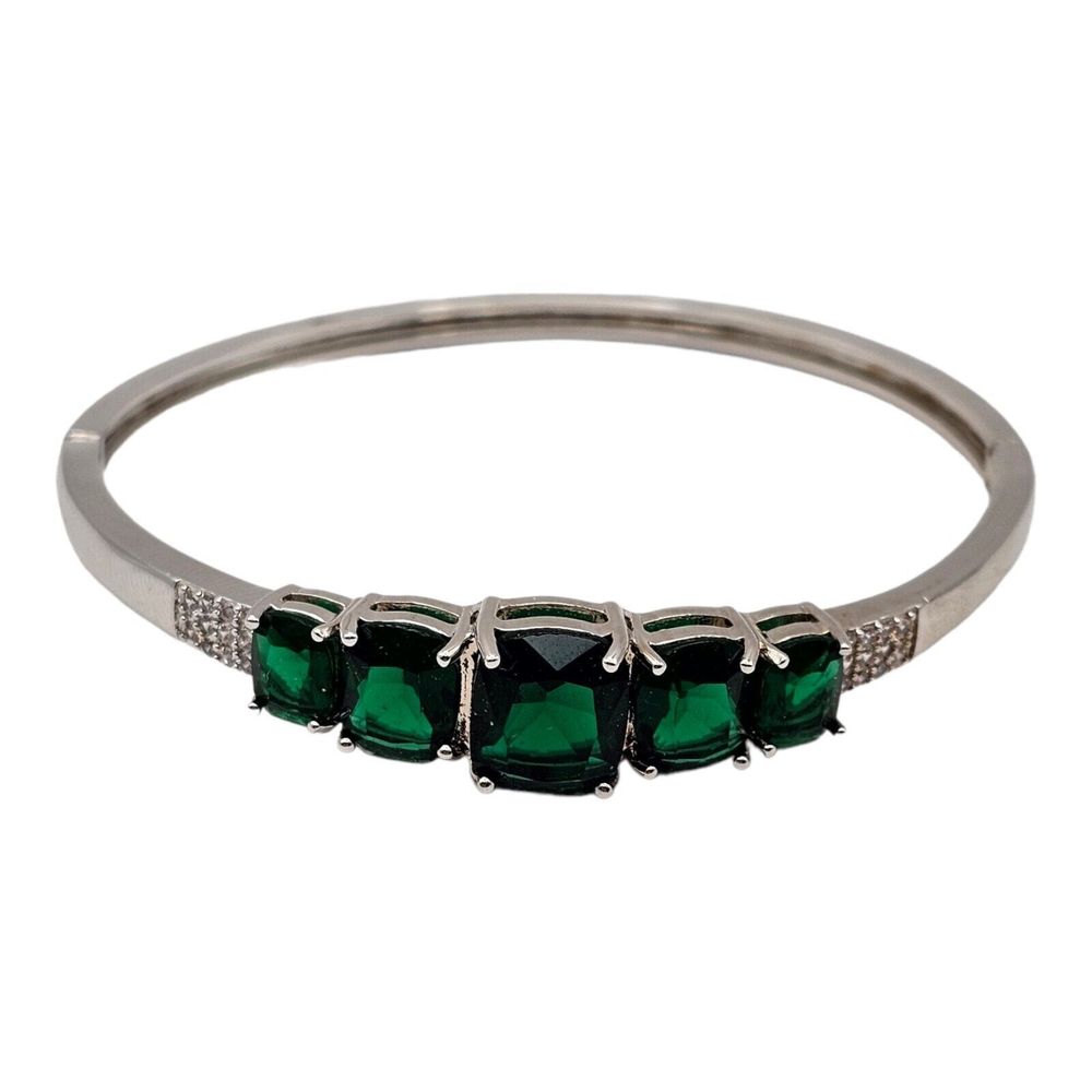 Beautiful Vintage Graduated Faceted Green‎ and White Rhinestones Cuff Bracelet